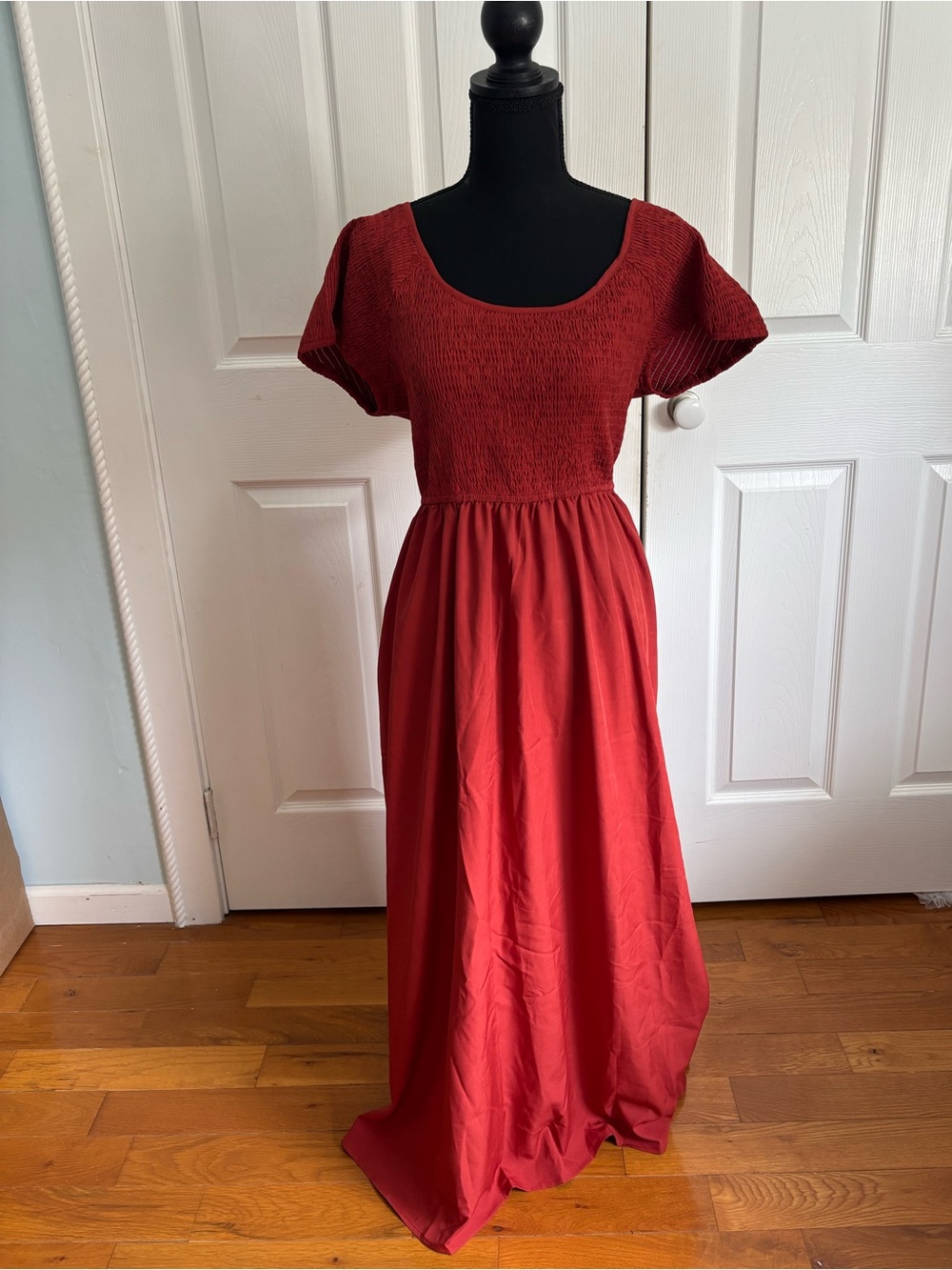 NWT Red Smocked Bodice Maxi Dress